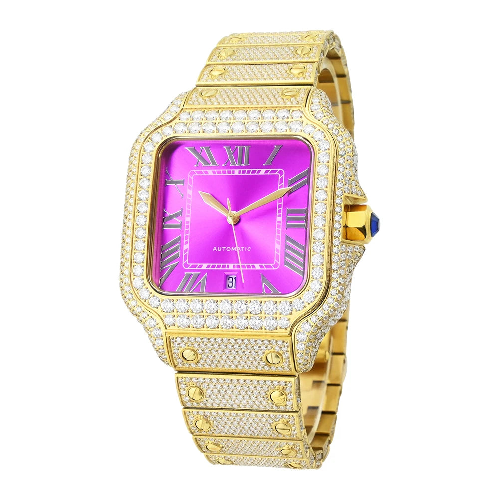 Reloj Full Diamond Jewelry Hip Hop Iced Out Automatic Watches Gold Luxury Men Mechanical VVS Moissanite Watch
