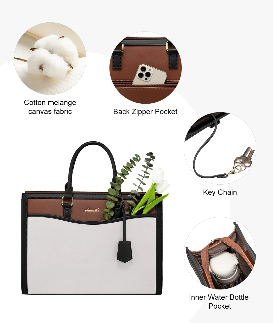 LOVEVOOK 2025 Designer 15.6 17in Laptop Handbag Luxury Tote Bag for Women Ladies Office Travel Daily Work Laptop Tote Hand Bags