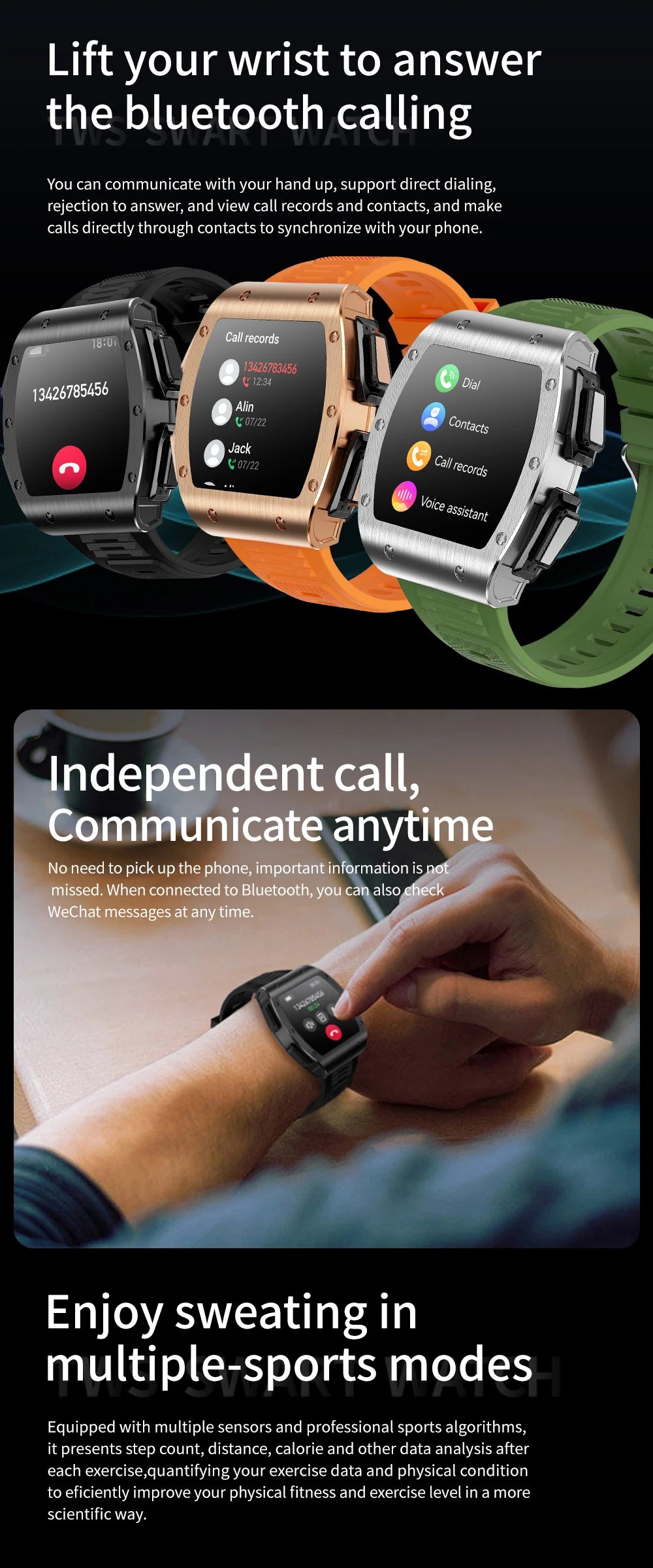 Jm09 2-in-1 TWS Smart Watch Wireless Earphones IP67 Waterproof Blood Oxygen Monitor Compass for Men's Sports Smartwatch Earbuds Tidesmit