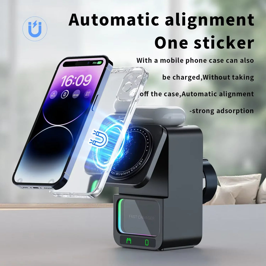2024 New 5-in-1 Multi-Functional Wireless Charging Bluetooth Speaker Portable RGB LED Lighting Microphone Battery Power Source Tidesmit