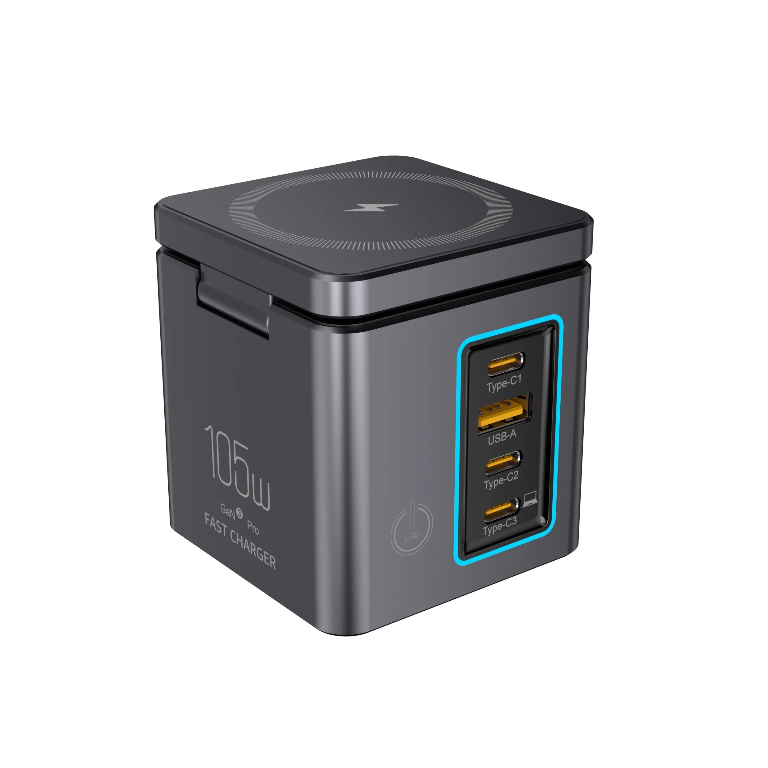 105W 6 in 1 Power Combo Tower Wireless Desktop Charger Adapter for All Phone Laptop 65W Type C PD Super Fast Watch Power Charger Tidesmit