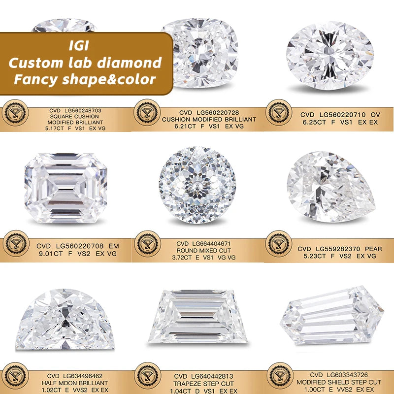 Messi in Stock IGI Certificate 0.3ct 0.5ct 1ct 1.5ct 2ct 3ct 4ct 5ct 6ct Wholesale Lab Created HPHT CVD Lab Grown Diamond
