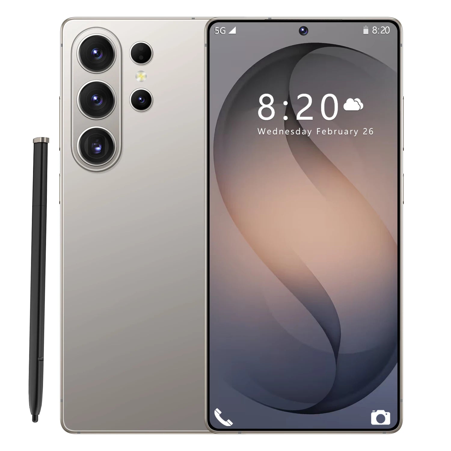 S26 Ultra 5G smartphone with 7.3 inch HD display, 16GB RAM, 1TB storage, and 108MP camera in gallery view