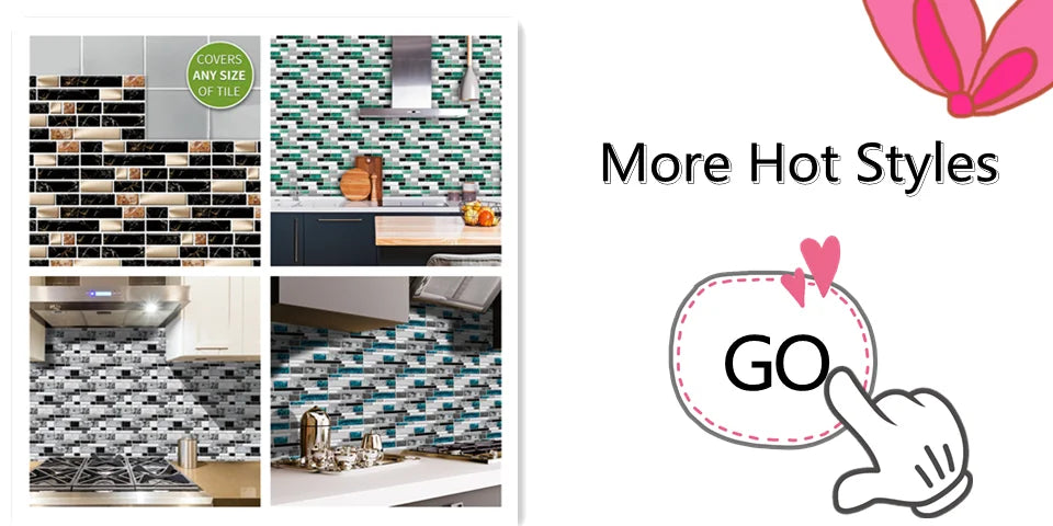 9/27/54PCS Pink Yellow Green Brick Tile Stickers For Kitchen Bathroom Wallpaper Waterproof Peel&Stick DIY Wall Sticker Home Deco