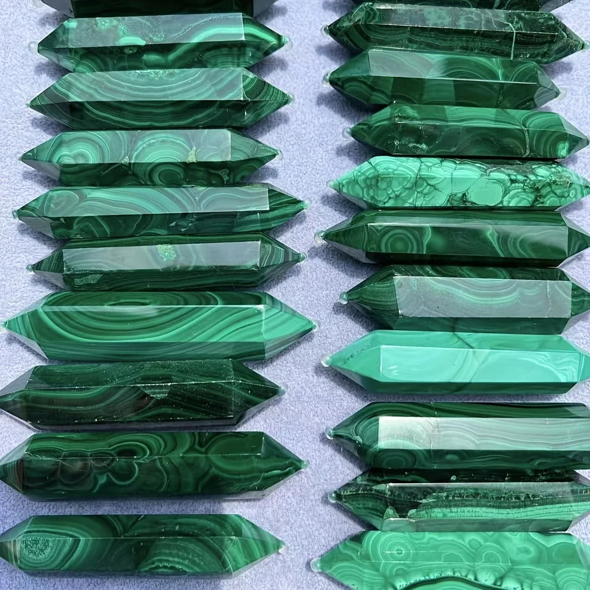 One Piece of Natural Rare Malachite Stone Double-Point Crystal Tower for Jewelry Making, Home Decor, and Holiday Gifts.