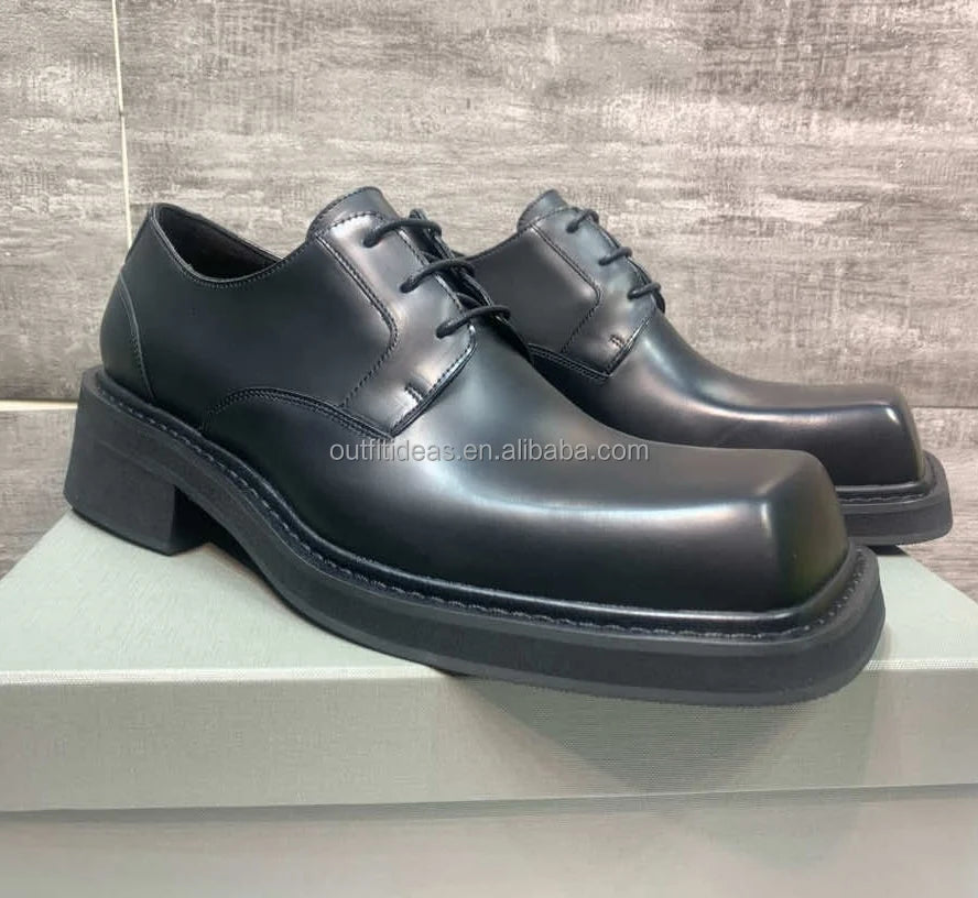 Top Quality Exaggerated Toe Calfskin Men Calf Leather Hummer Boots Derby Shoes Chunky Dress Shoes Men Black Hummer Derby Shoes