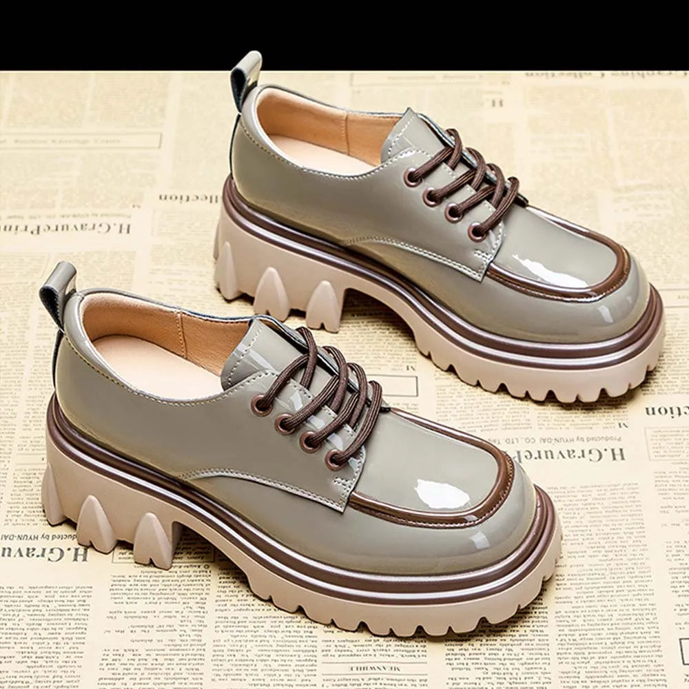 2025 New Women's British Style Spring Autumn Color Blocked Fashion Thick Heel Thick Soled Height Increasing Loafers for Women