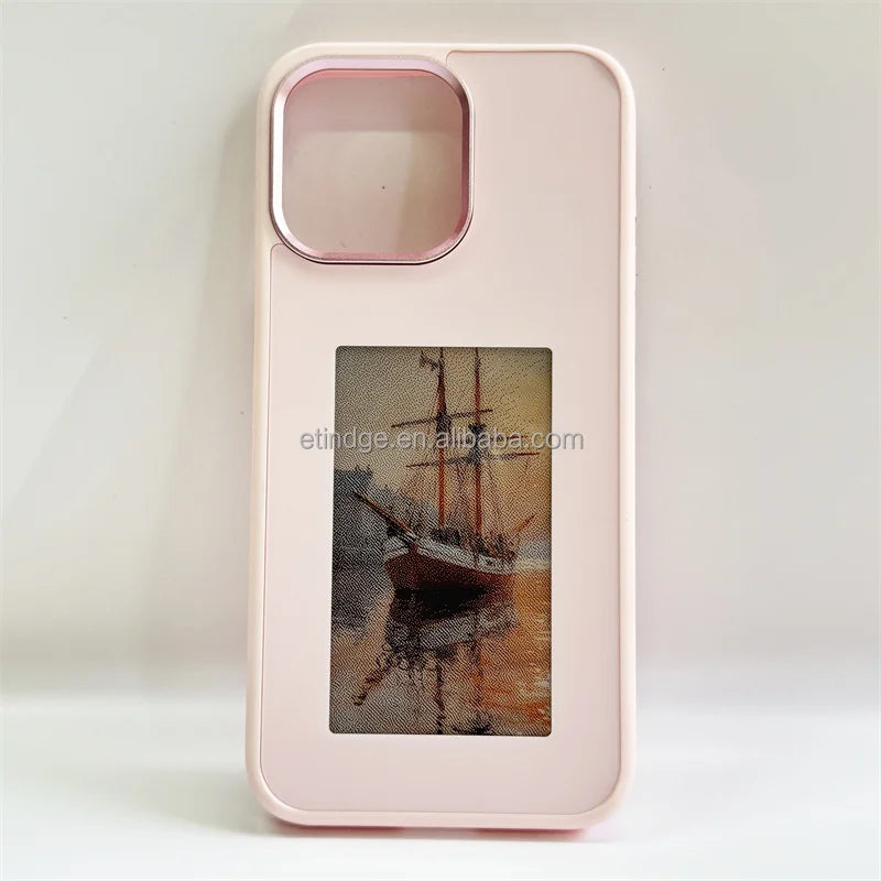 New Designer NFC Smart E Ink Screen Display Smart NFC Phone Cases for iPhone 13 14 15 Pro Max DIY Pink Paper box packaging Tidesmit
