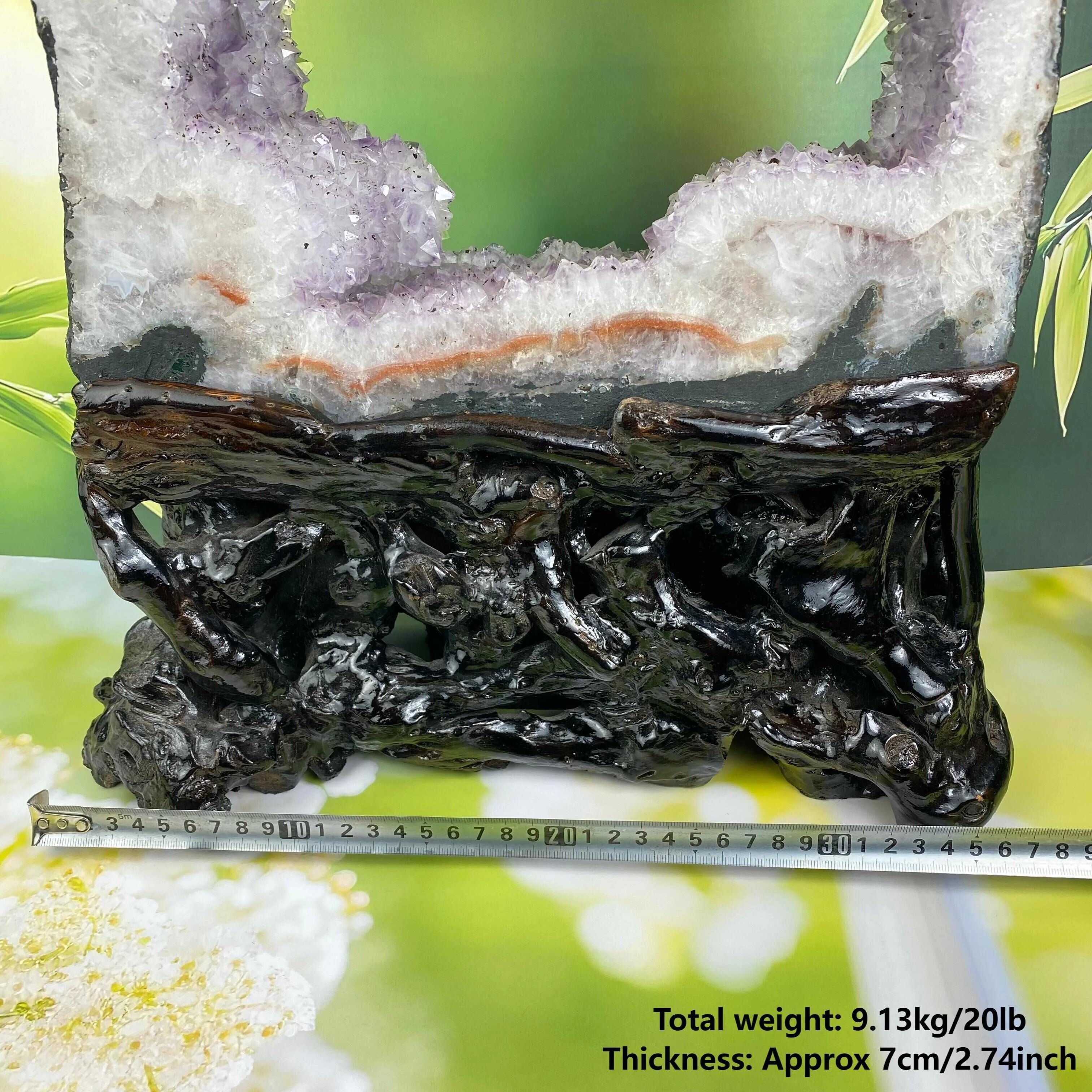 Natural Brazilian Amethyst Geode High-quality Amethyst Cluster with Wood Holder Crystal Rough Stone for Fengshui Home Decor