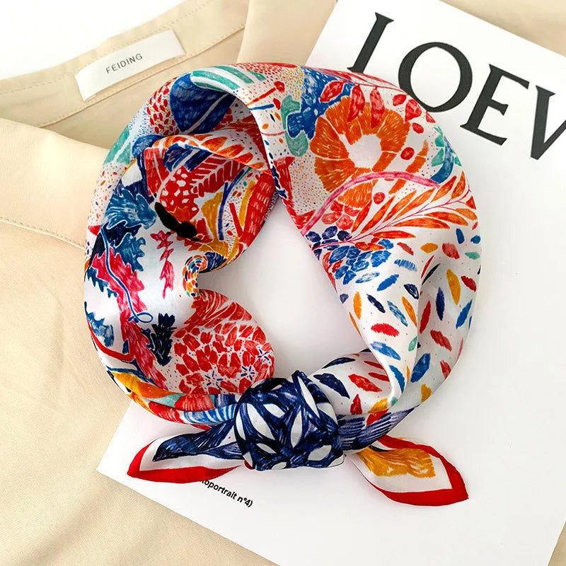 Women's Spring Autumn Mulberry Silk Square Scarf, Elegant Geometric Print, Soft & Smooth Neck Scarf