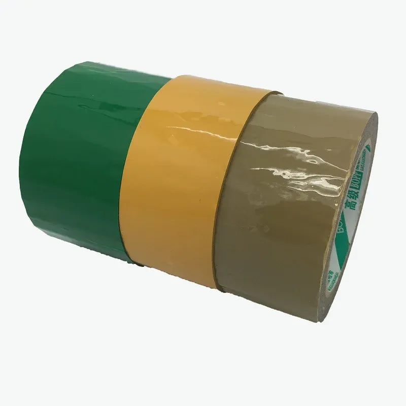 Colored acrylic carton sealing tape rolls in green, tan, and brown