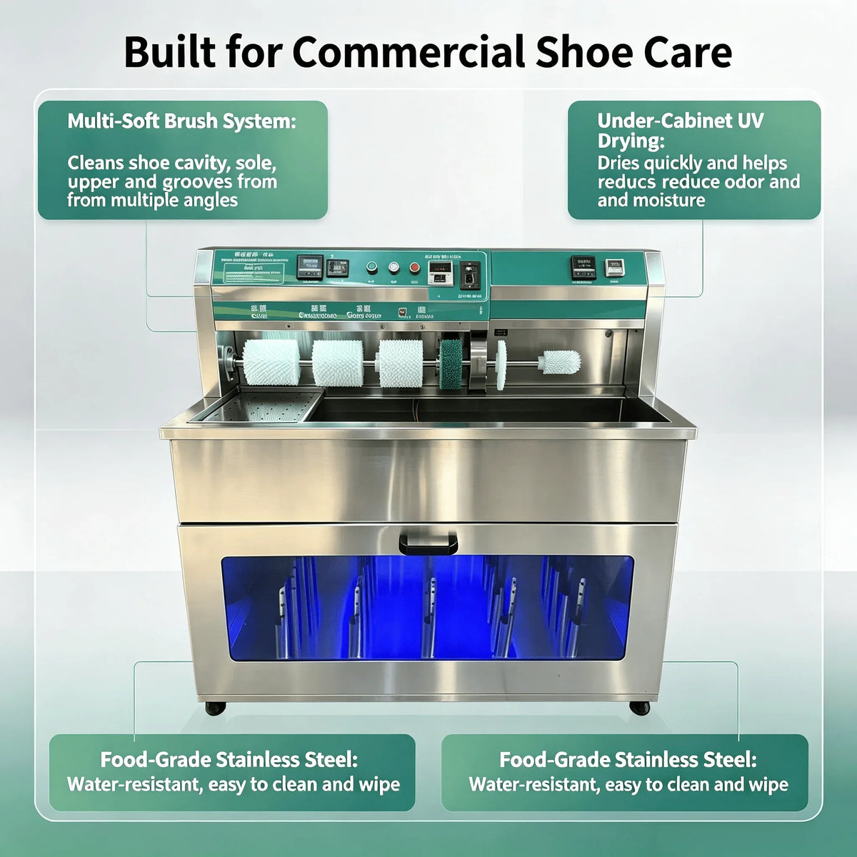 Commercial Shoe Washing Machine with Stainless Steel Construction