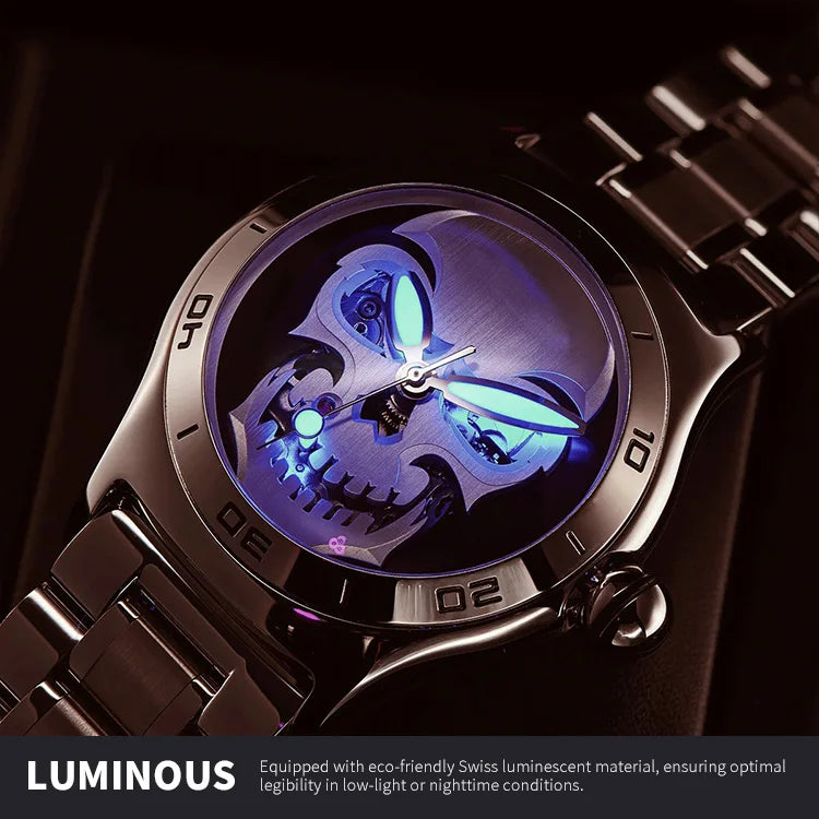 Wholesale Luxury Skeleton Ghost Decoration Dome-shaped Sapphire Stainless Steel Automatic Mechanical Watch High End Supplier
