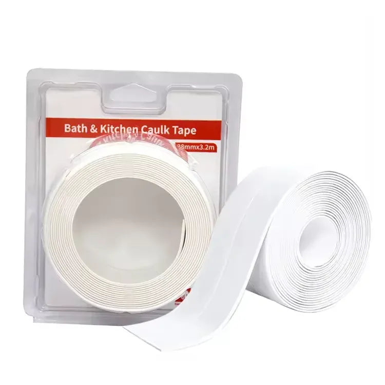 White waterproof bath and kitchen caulk tape roll, self-adhesive PVC