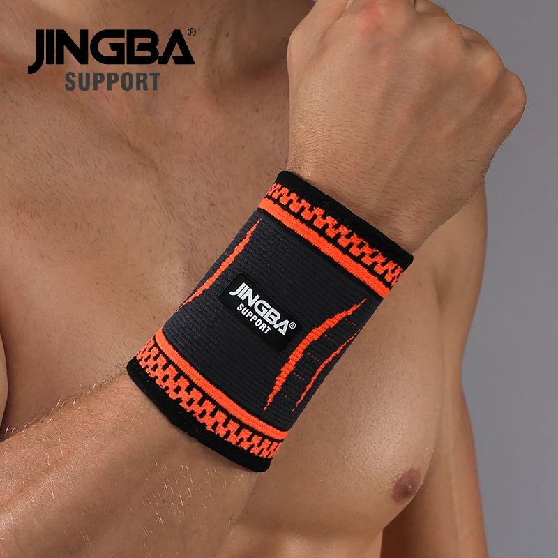 JINGBA Customized Elastic Nylon Knitting Wrist Support Wholesale Colorful Sports Wristband Brace Fitness Safety Product Orange M Tidesmit
