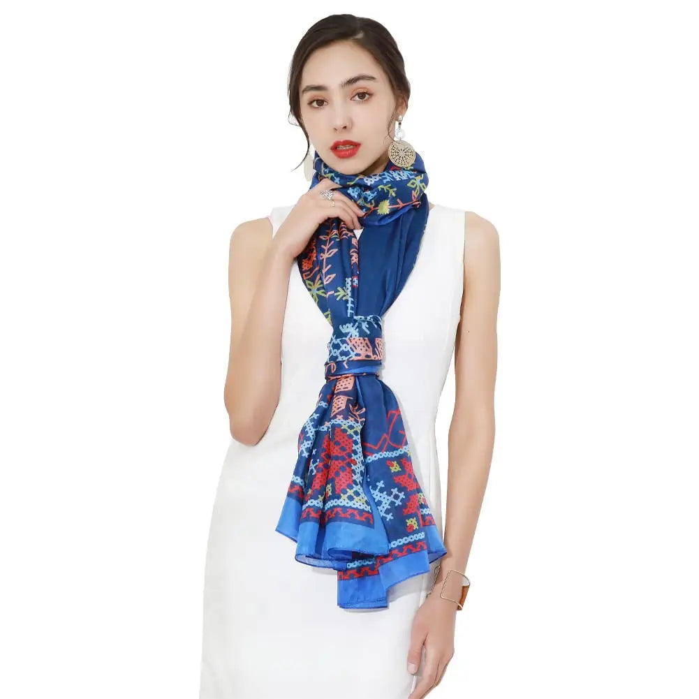 New Summer Fashion Luxury Printed Pure Silk Scarf Shawl Long Size Stole Hijab for Women