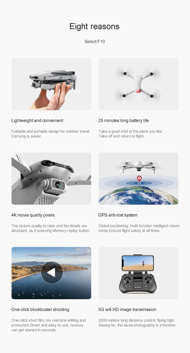 2022 NEW F10 Drone 4K HD Dual Camera Band GPS 5G WIFI FPV Drones Foldable Quadcopter Professional Dron RC Helicopter Toy Gift Tidesmit