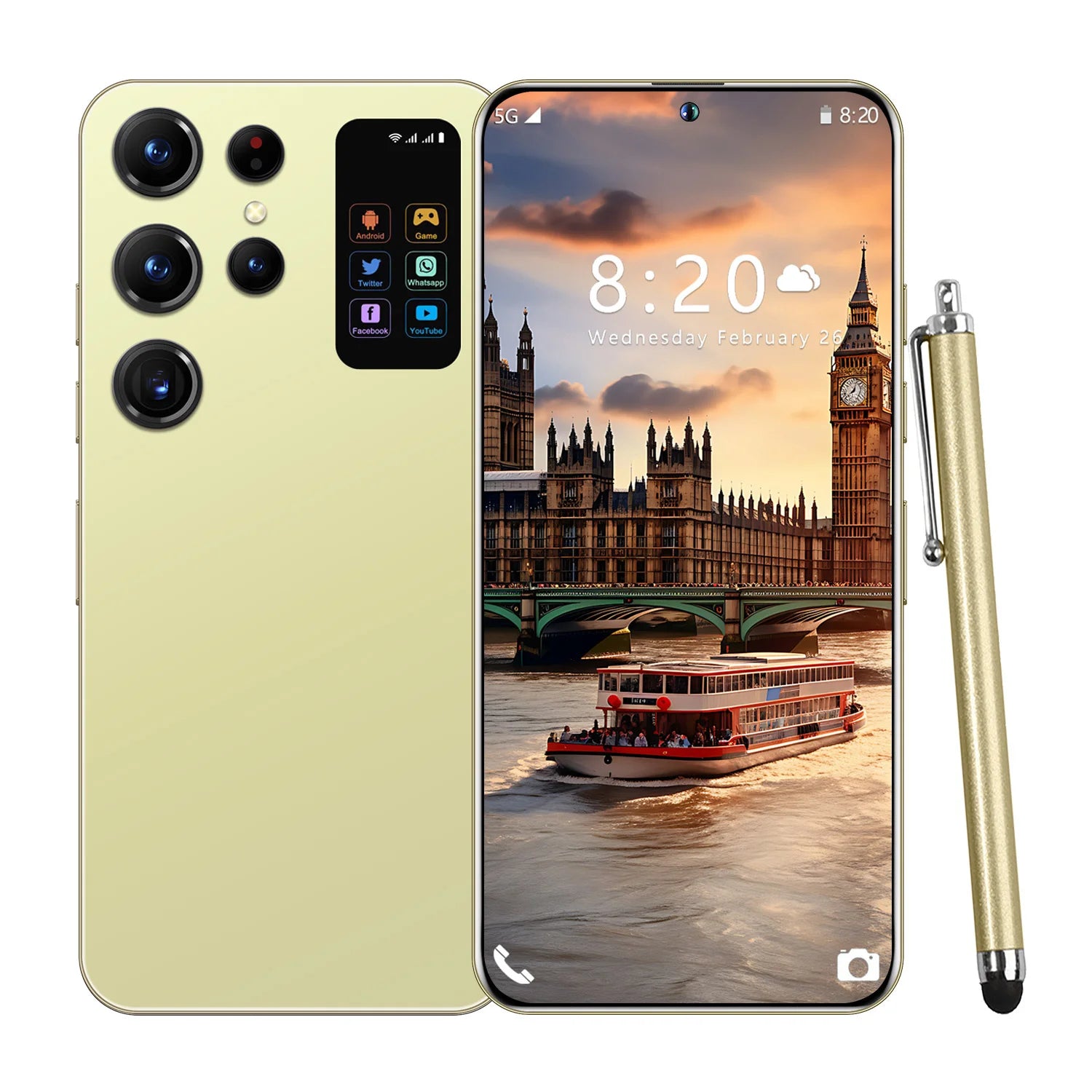 Tidesmit 5G Android 14 Smartphone, 7.3" OLED, 16GB RAM, 1TB Storage Gold 16g 1TB Tidesmit