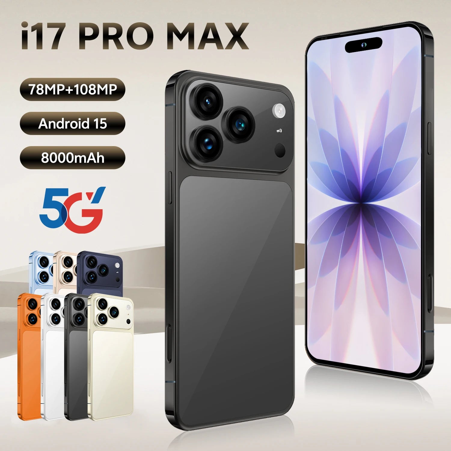 I17 Pro Max 5G Smartphone 1TB 16GB RAM AMOLED Display Tidesmit