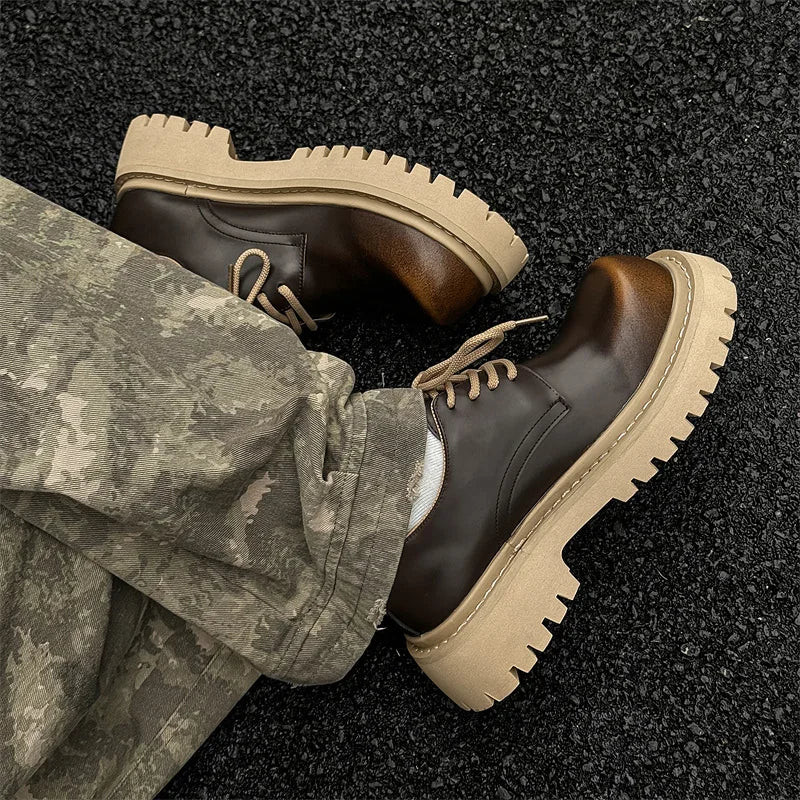 Men's Waterproof Winter Thick Sole Round Toe Lace-Up Formal Shoes with Microfiber Leather Upper and Shock-Absorbent Outsole