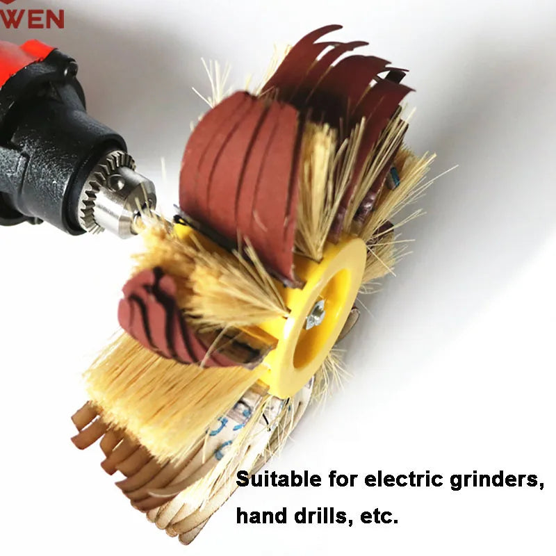 150mm x 6mm Shaft Mounted Sisal & Emery Cloth Bristle Polishing Brush Wheel for Wood Primer Sanding 80/120/180/240/320/400 Grit