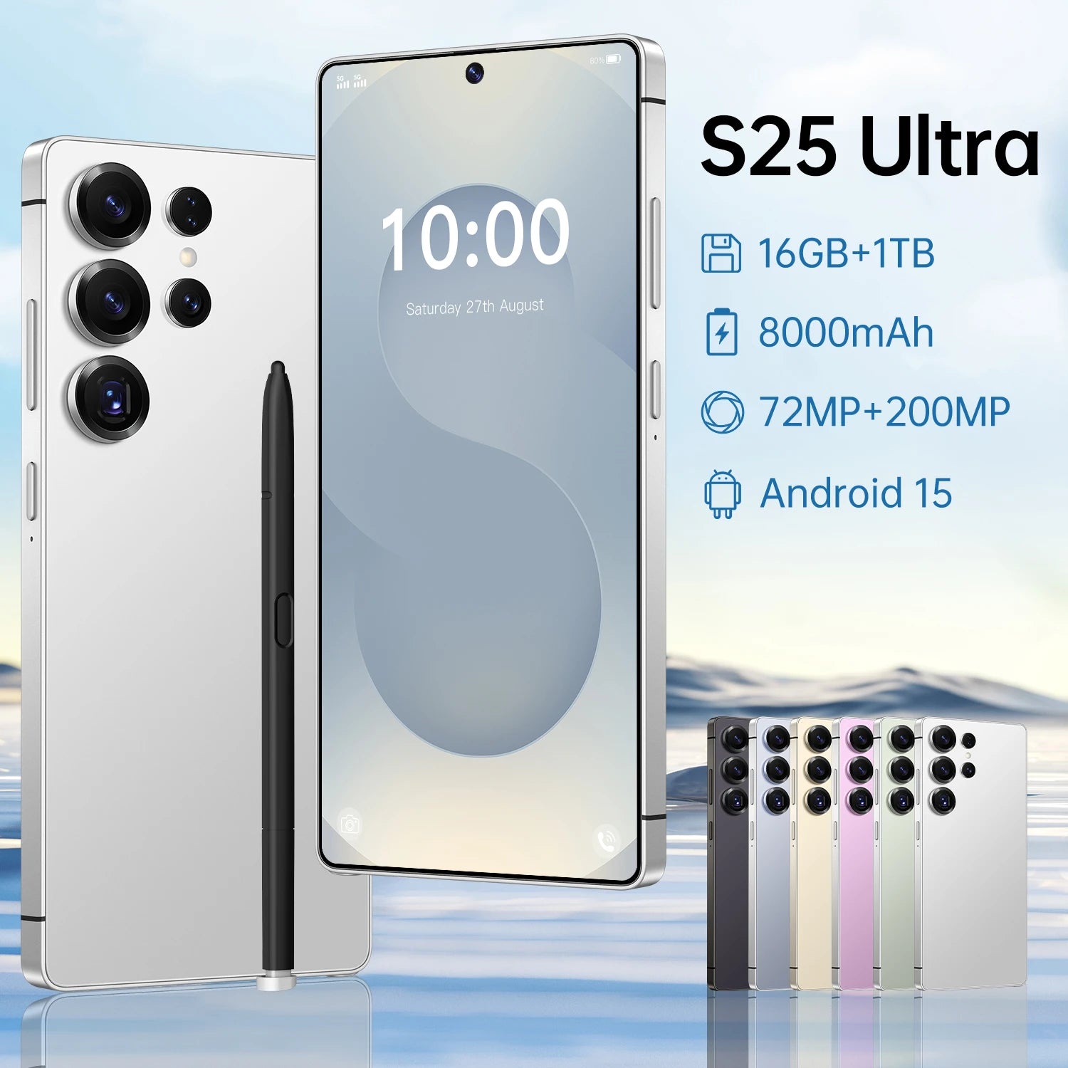Android 15 Smartphone 1TB Storage 6.9 Inch Display - Tidesmit White 16g 1TB Tidesmit