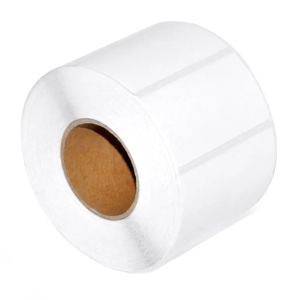 White direct thermal self-adhesive label roll close-up with visible core opening
