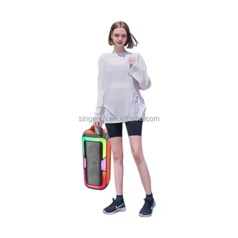 Bluetooth Speaker -JQS4407 Portable Dual 4 Inches Battery Powered Rechargeable USB AUX Party Bt Speaker with Optical Input Led Speakers