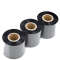 Black thermal transfer ribbon rolls on gray cores, label ribbon spool set