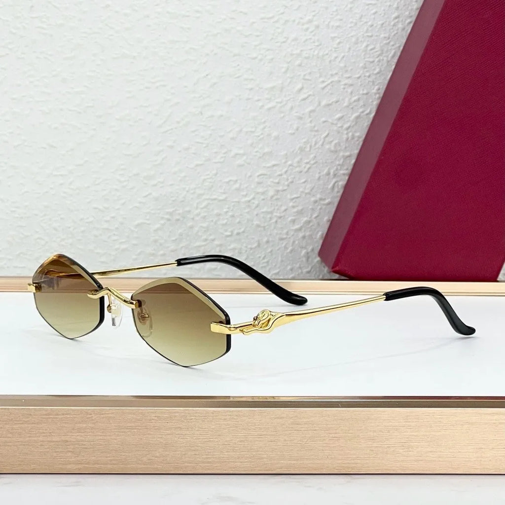 Luxury Designer Sunglasses for Men and Women Frameless Gold Titanium Metal Frame with UV400 Protection Fashionable Brand Case