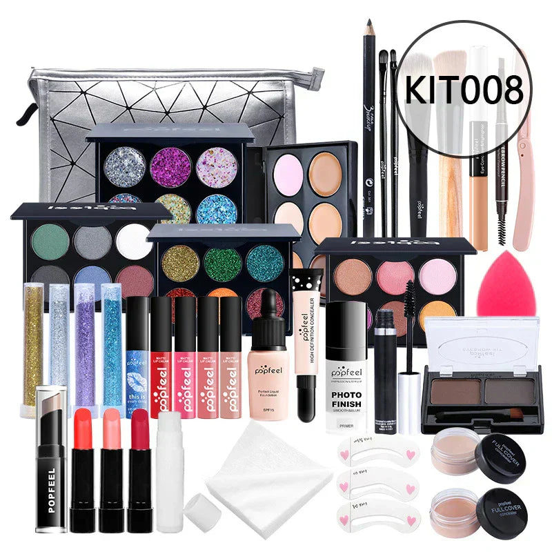 20 Styles Makeup Set Eyeshadow Lipstick Eyebrow Pencil Lip Gloss Makeup Brush Powder Nail Polish With Makeup Bag Cosmetics Kit ALIBABA KIT008 Tidesmit