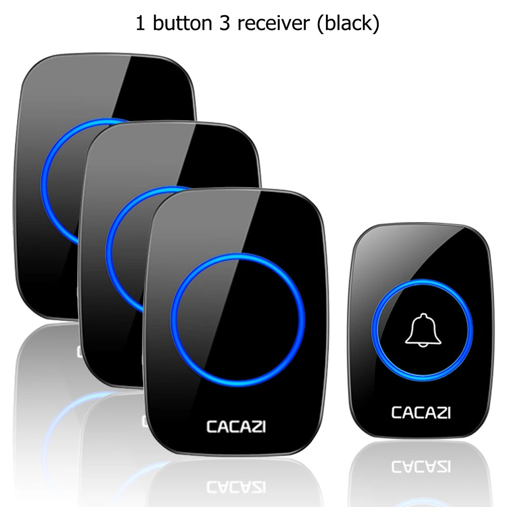CACAZI Wireless Waterproof Doorbell 300m Range US EU UK AU Plug Home Intelligent Door Bell Chime 1 2 Button 1 2 3 Receiver