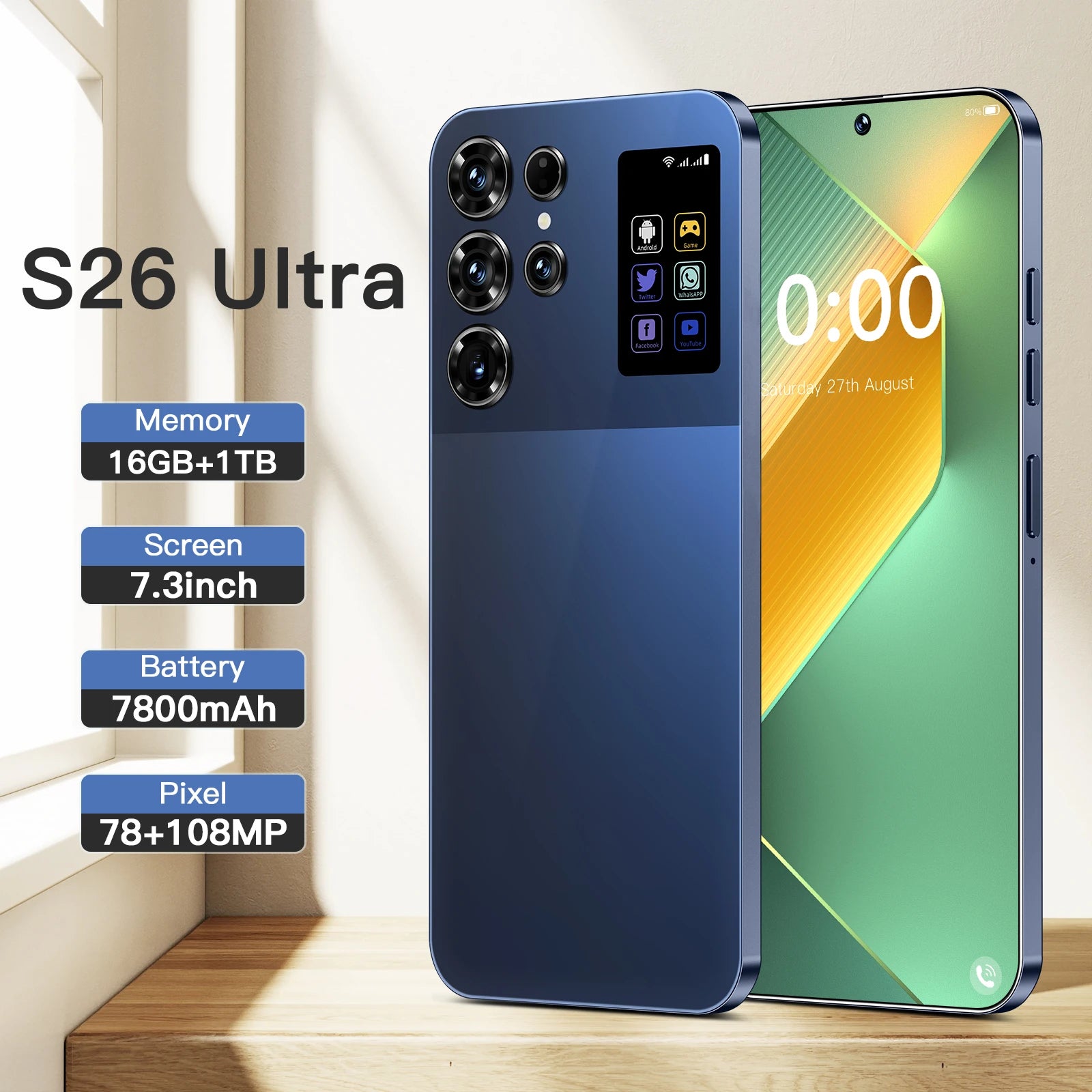 Android 5G Smartphone 7.3-inch Display 1TB Storage 16GB RAM Green Tidesmit