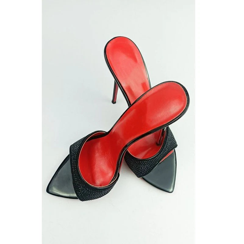 Custom Logo Color Slip-On Super High Thin Heel Peep-toe Mule Slippers Ladies Autumn Summer Light Weight 2025 New Design Pumps
