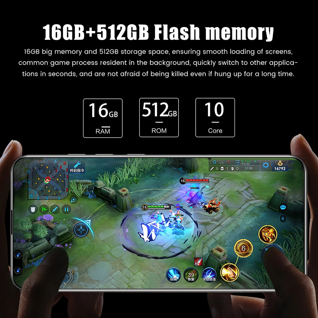 New P60 Pro 7.8 Inch 10 Core Smart Phone 16GB+512GB 4K HD GPS Navigation 5G Android SmartPhone 40+48MP Game Mobile Phone - Tidesmit