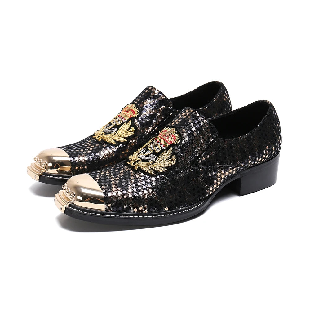 NA238 Business Men Shoes High Quality Genuine Leather  Shoes Gold New Soft Comfortable Breathable Square Heel Men Shoes