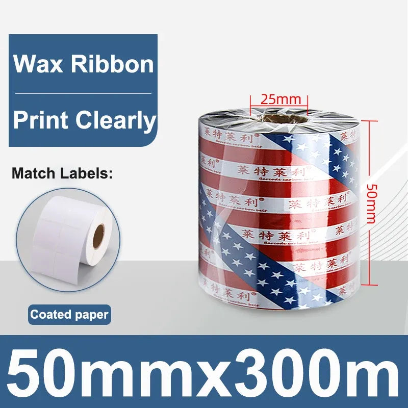 Wax ribbon roll 50mm x 300m with 25mm tube core