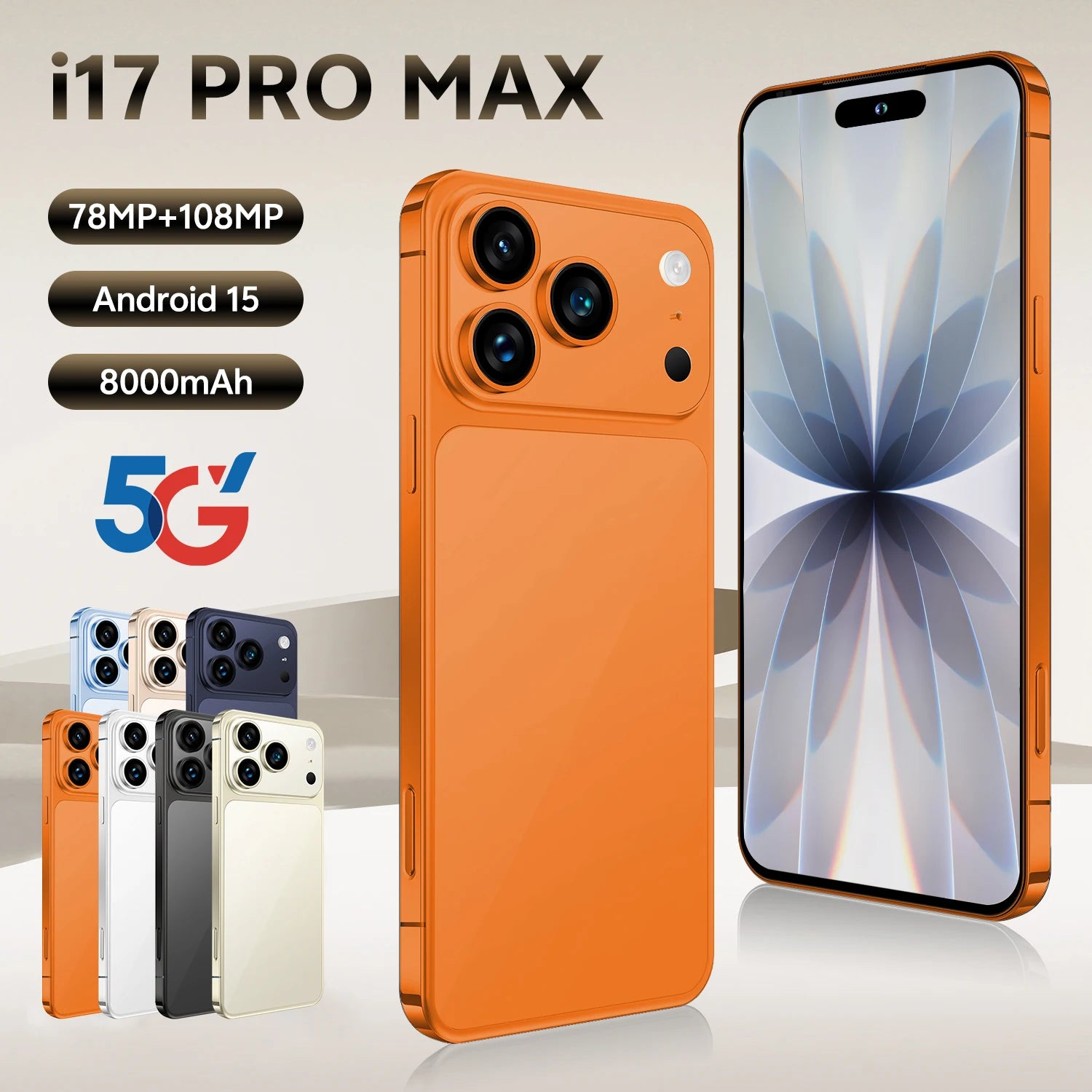 Android 5G Smartphone 7.3 Inch Display 16GB RAM 1TB Dual SIM Orange 16g 1TB Tidesmit