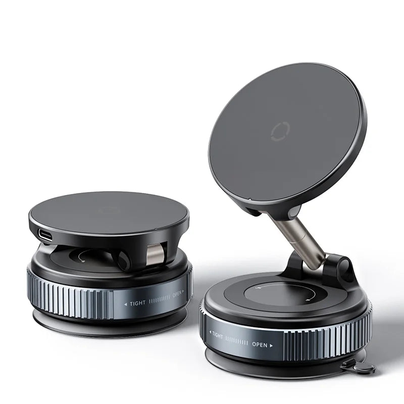 X68w Charging Car Magnetic Round Phone Holder for All Phones 360 Degree Rotating Magnetic Vacuum Suction Phone Mount Holder Black Magnetic Tidesmit