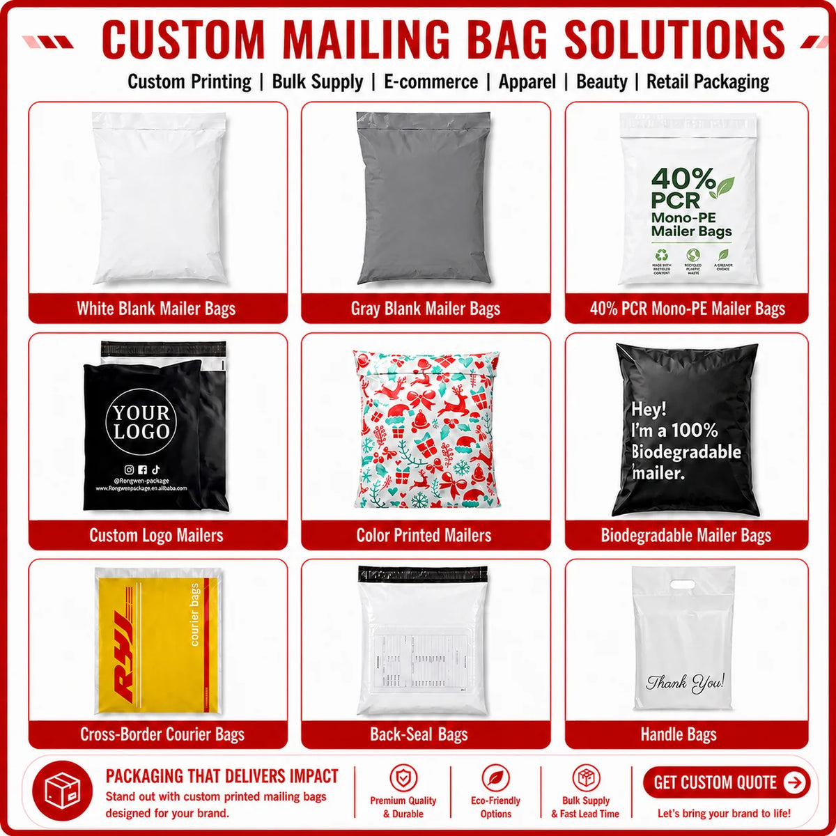 Manufacturer Wholesale Custom High Strength Poly Mailers Waterproof Mailing Envelopes for Long Haul Shipping