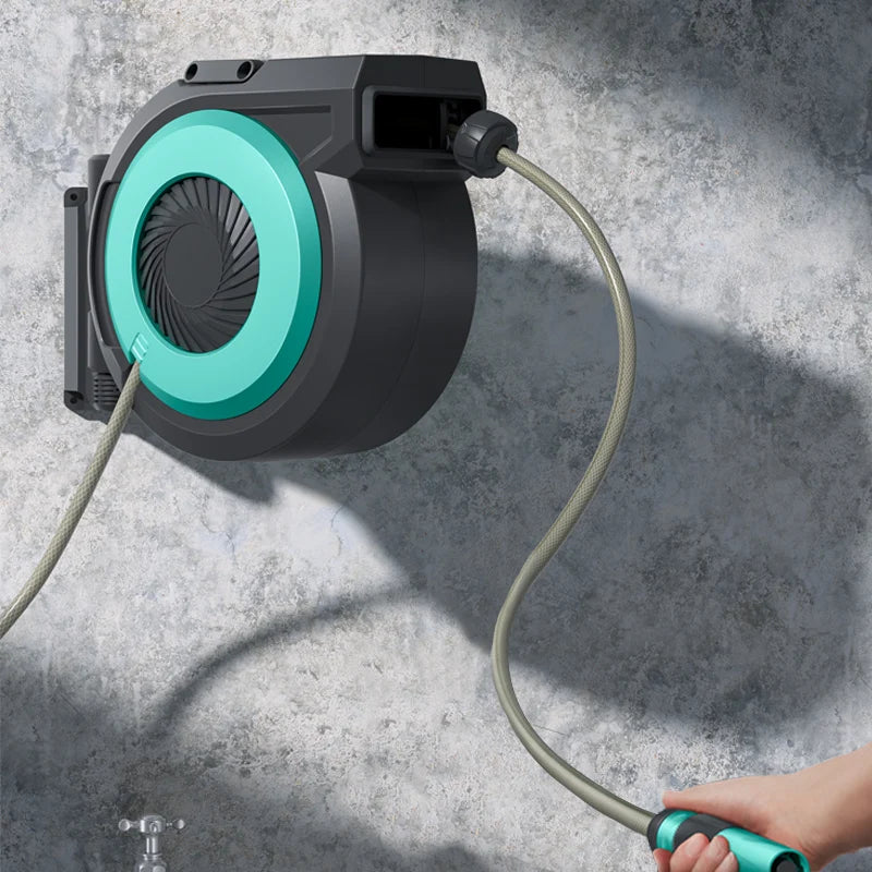 Multi High Pressure 15m 1/2 Inch 50ft Wall Mounted Any Length Lock 180°Swivel Bracket Garden Water Automatic Rewind Hose Reel Tidesmit