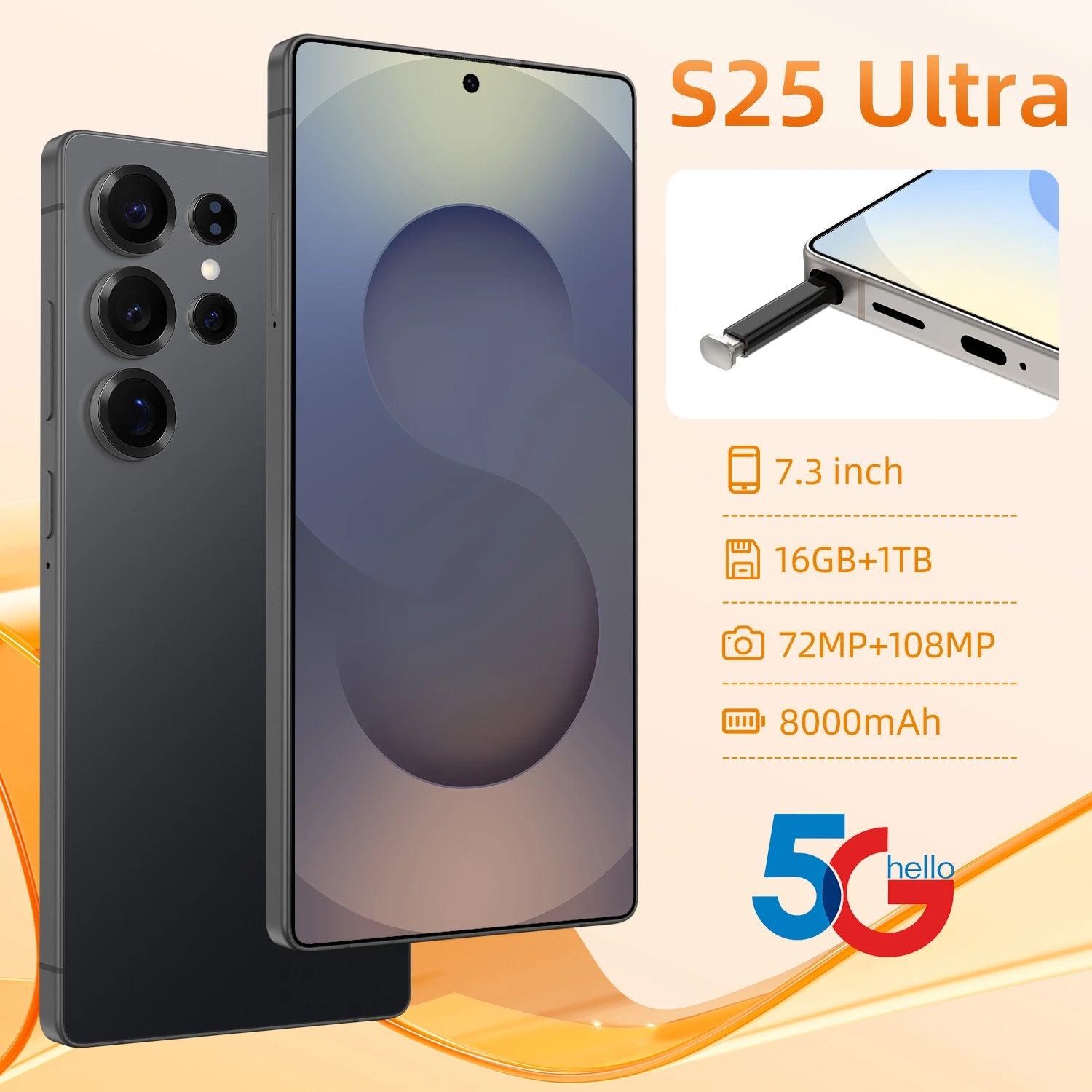 5G Smartphone 7.3 Inch AMOLED Display 1TB 16GB RAM Unlocked Phone Tidesmit