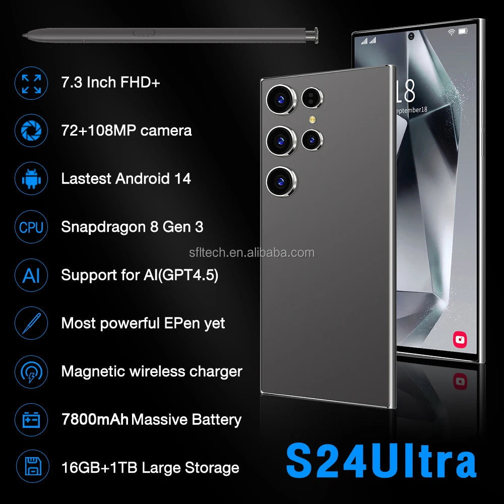 Hot Sale S24 Ultra 5g Smartphone Fingerprint Hand Phone Quick Charge Smart Phone Dual SIM Card Cheapest Smartphone - Tidesmit