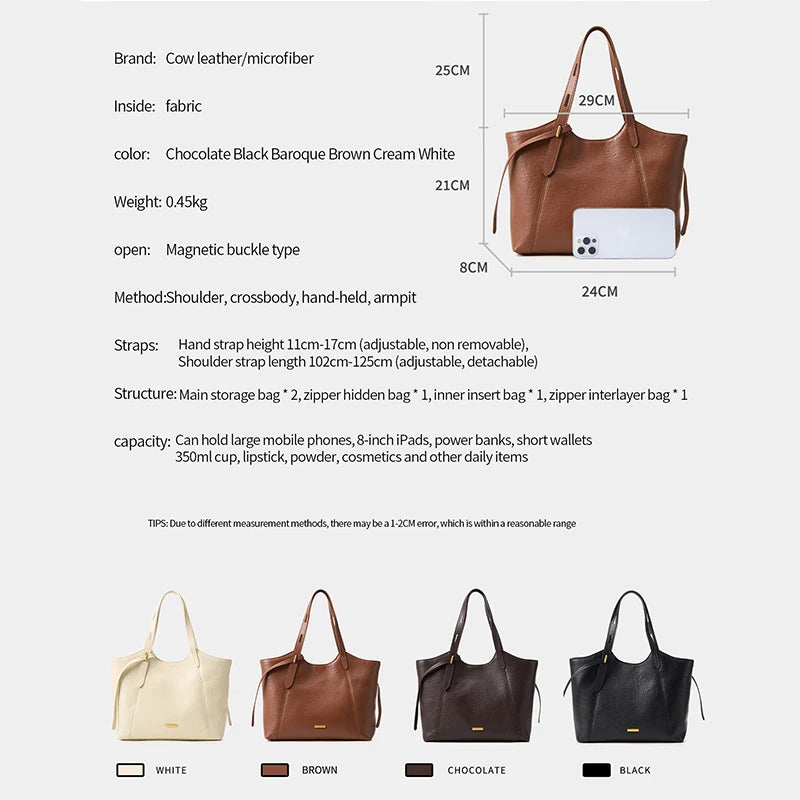 2026 New Luxury Retro Top Grain Tanned Cow Leather Ladies Armpit Bag Shoulder Crossbody Bag Genuine Leather Women's Handbags