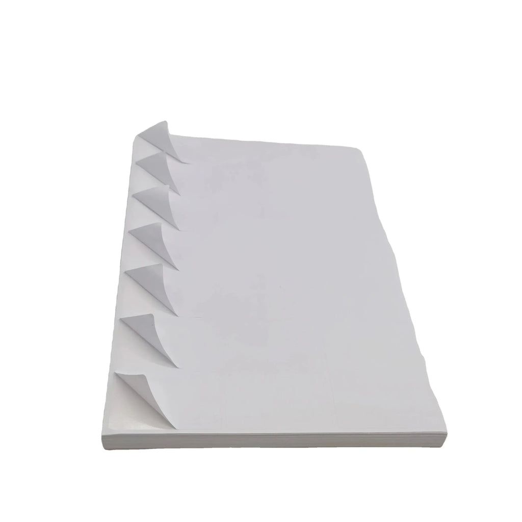 White A4 printable vinyl sticker sheet pack, single sheet with stack behind
