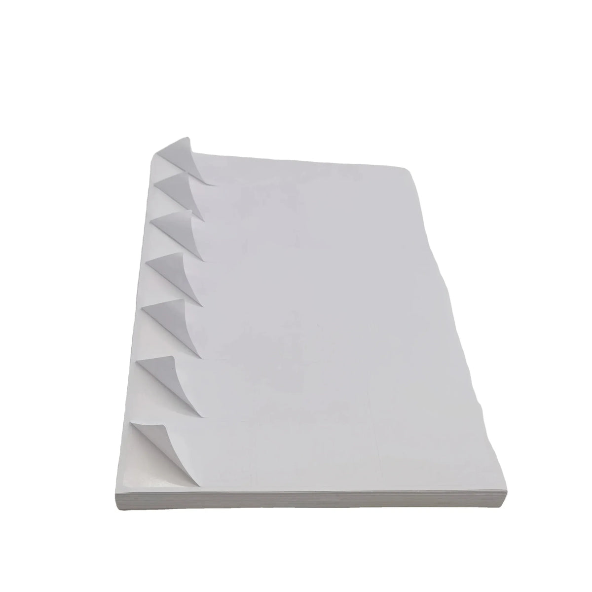 White A4 printable vinyl sticker sheet pack, single sheet with stack behind