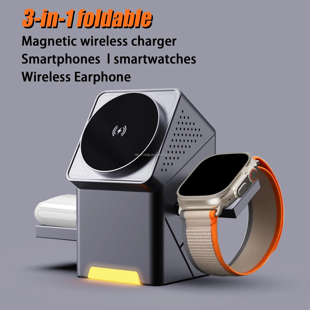 Yanchentian Universal Premium Quality Fast Charge Smartphone Multifunction Holder Cube Magnet Foldable 3 in 1 Wireless Charger Tidesmit
