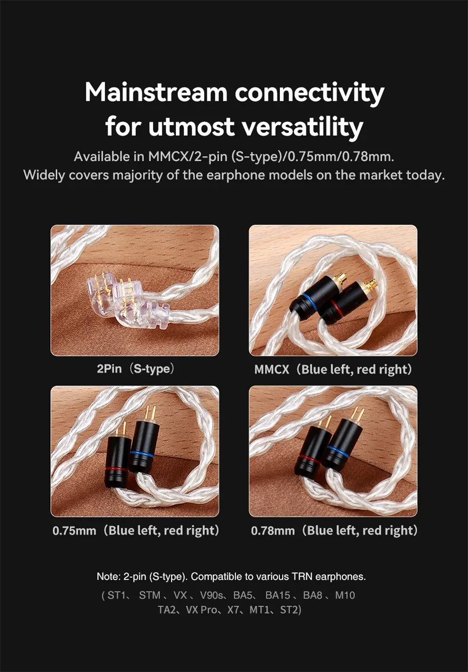 Tidesmit 8-Core OFC Silver Plated HiFi Upgrade Cable for IEMs Tidesmit