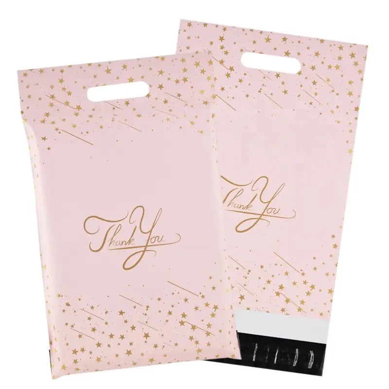 GDCX Pink Packaging Supplies Poly Mailers With Handle Large Thank You Bag Poly Mailer Clothing Courier Packages 10x13 Polymailer