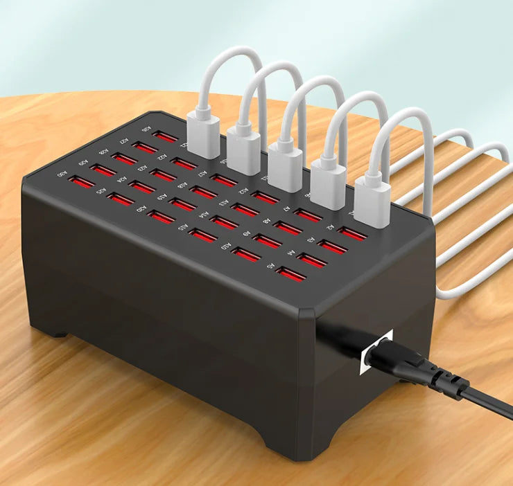 30-Port Smart 150W USB Charging Station 5V2.4A Per Port Universal 100-240V for Office/ Home CE/FCC/RoHS Multifunction Chargers Tidesmit